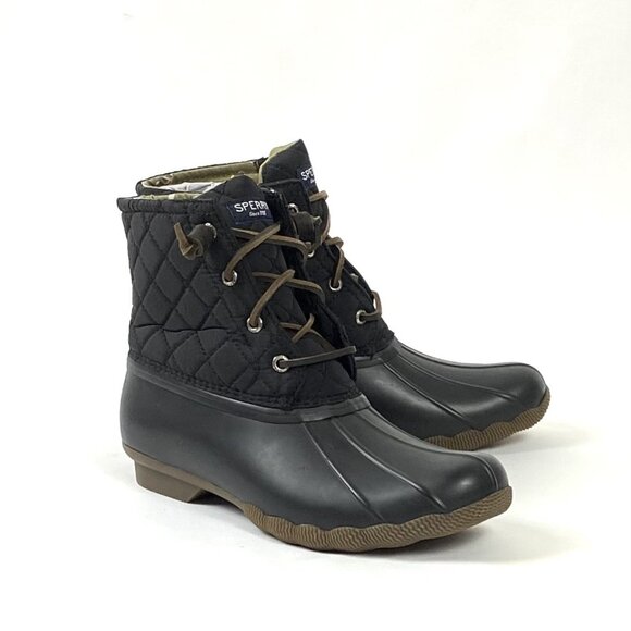 New Sperry Top Sider Black Quilted Waterproof Saltwater Duck Boot 8 - Picture 2 of 15